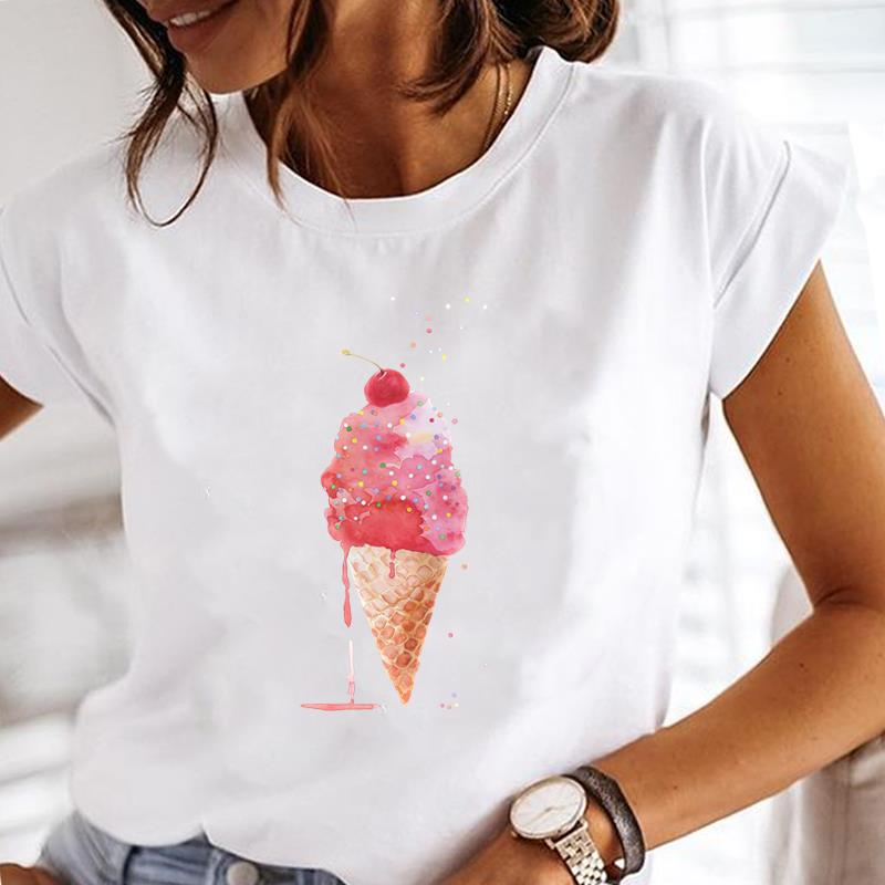 (Asian Size) Tee Lady Female Top Printed Letter Cute Style Women Casual T Shirt Fashion Clothing Graphic Short Sleeve T-shirts