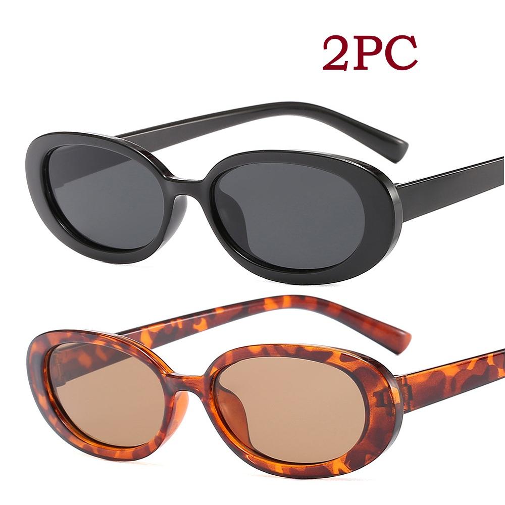 

2PC Vintage Oval Sunglasses Women Luxury Brand Designer Small Oval Sun Glasses Retro Black Red Glasses ladies Goggle