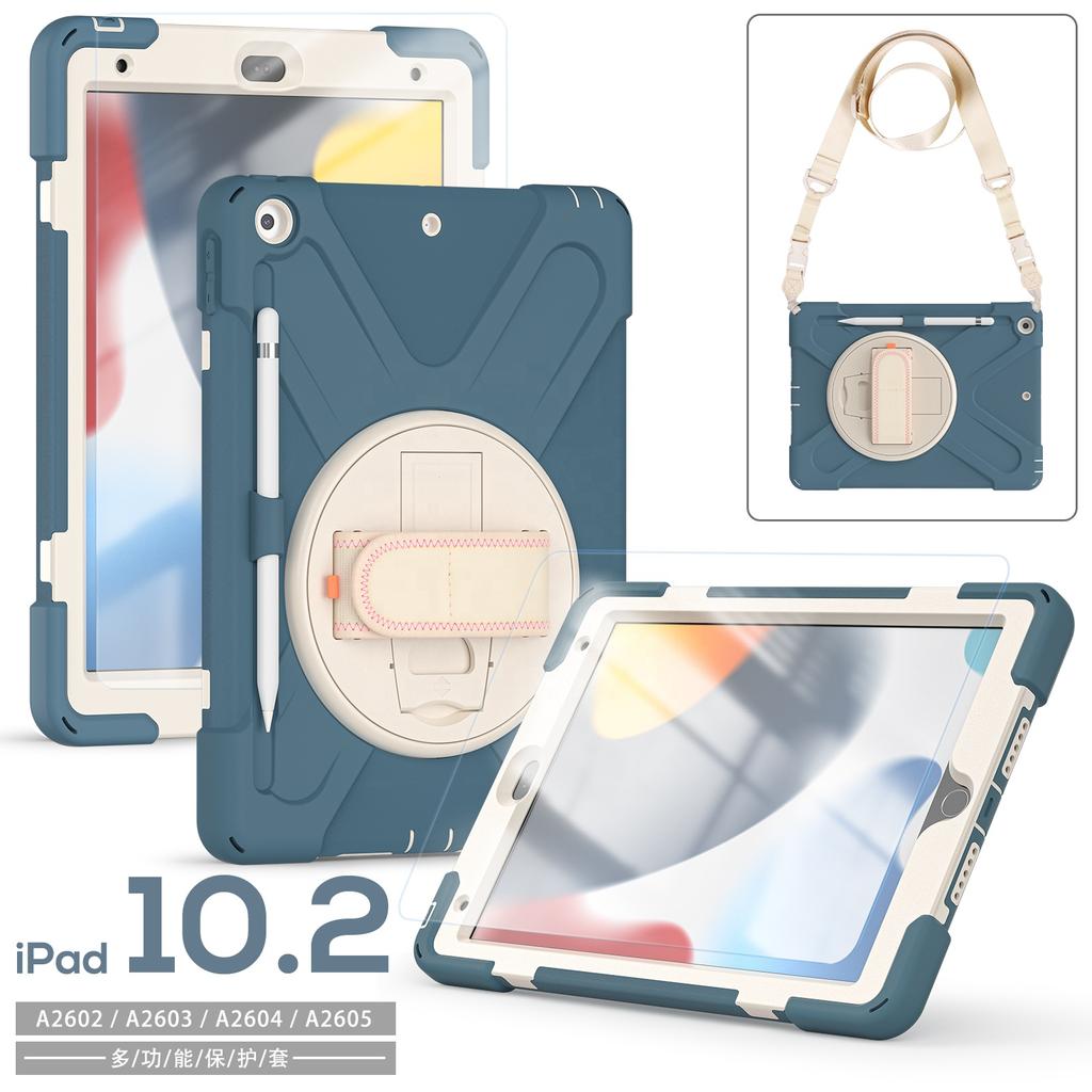 Custom 3-in-1 Protective Tablet Case for iPad 9th 8th 10.2 Inch Shockproof with Wrist Strap and Pencil Holder