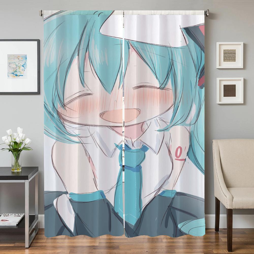 Window Kitchen Curtains for Living Room 2 Pieces Blackout Curtains Door Curtain Hatsune M-mikus Partition Bedroom Decoration