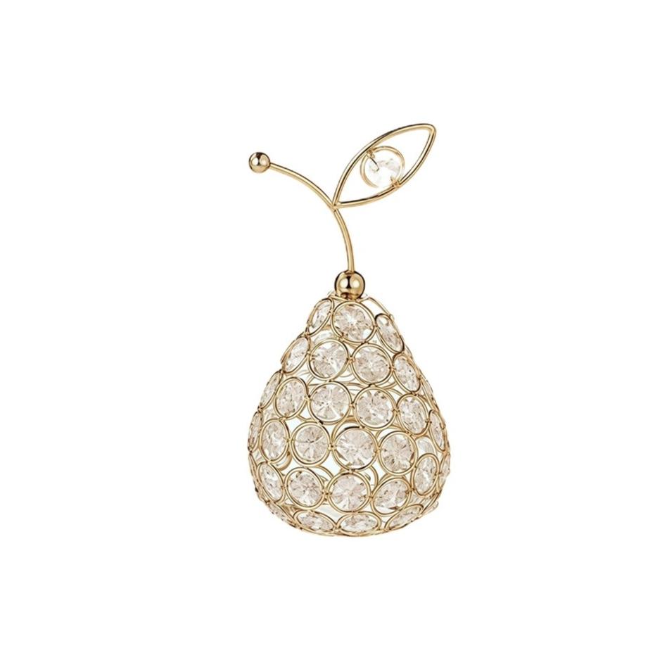 Golden Fruit Shaped Crystal Holder Apple Pear Pineapple Sculpted Taper Candle Stand for Mantel Ornament & Holiday Gift грушевый