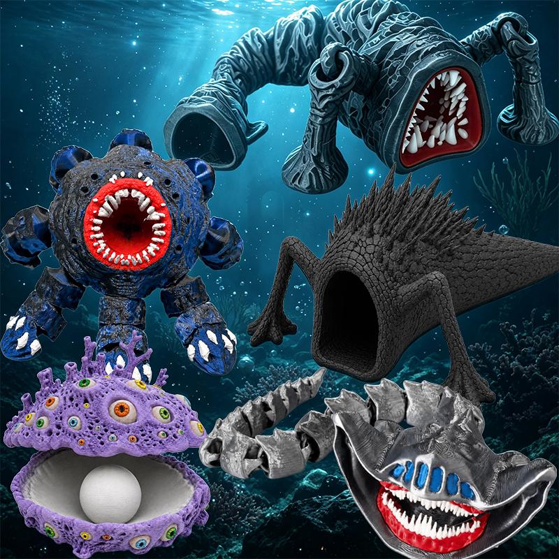 New 3D Printed Sea Eater Action Figure Anime Bloop Gran Maja Deadra Leviathan Model Joint-movable Deep Sea Monster Toy Xmas Gift