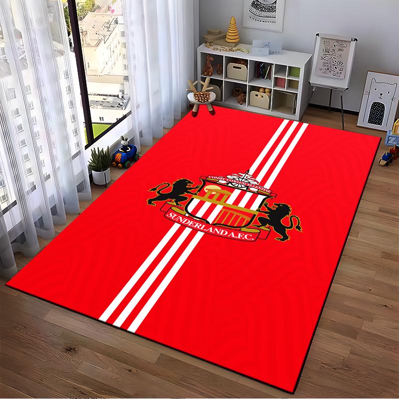 Red Rug with Sunderland A.F.C. Emblem Non-slip Rug Suitable for Living Room and Bedroom Sofas.