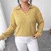 Plus Size Women S Long Sleeve Knit Turn Down Collar Striped Casual Basic Top