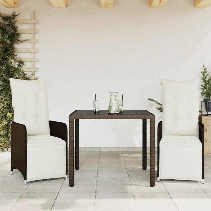 VidaXL 3-piece Garden Bistro Set Brown Cushions Poly Rattan 3277187