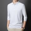 Solid Color Lapel Ice Silk Polo Shirt Long Sleeve Men's Spring and Autumn Traceless Business Casual Quick-drying Long Sleeve Top