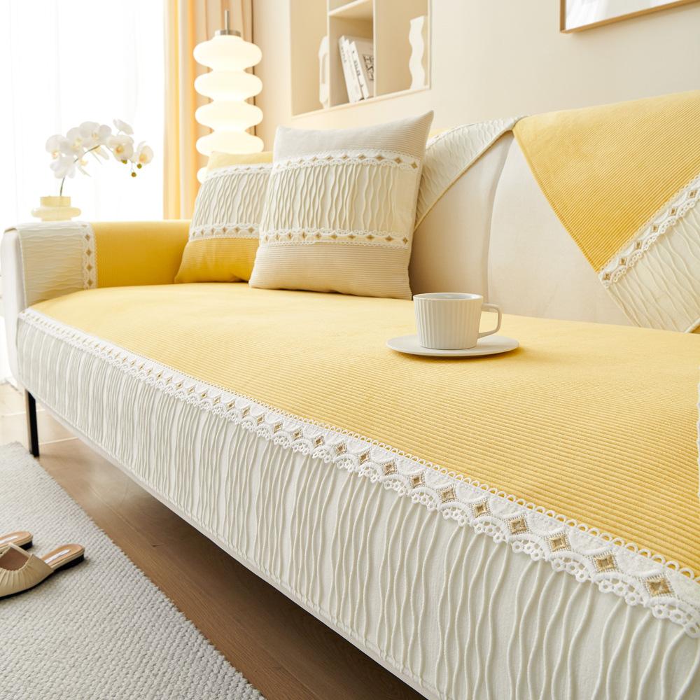 Striped Velvet French Sofa Cushion Winter Thickened Non-Slip Seat Cushions Sofa Cover Cover Cloth