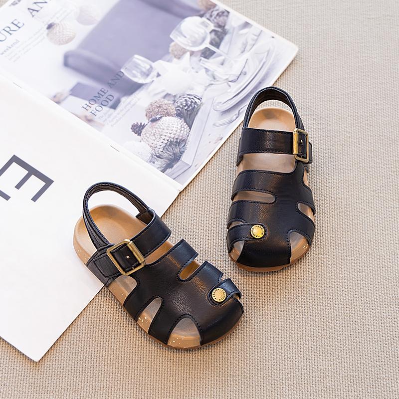 

Kids Closed-toe Sandals for Girls 2025 Summer Non-slip Sole Toddler Beach Roman Shoes Chic Comfort Leather Cage Sandals 1-3years 27 чёрный
