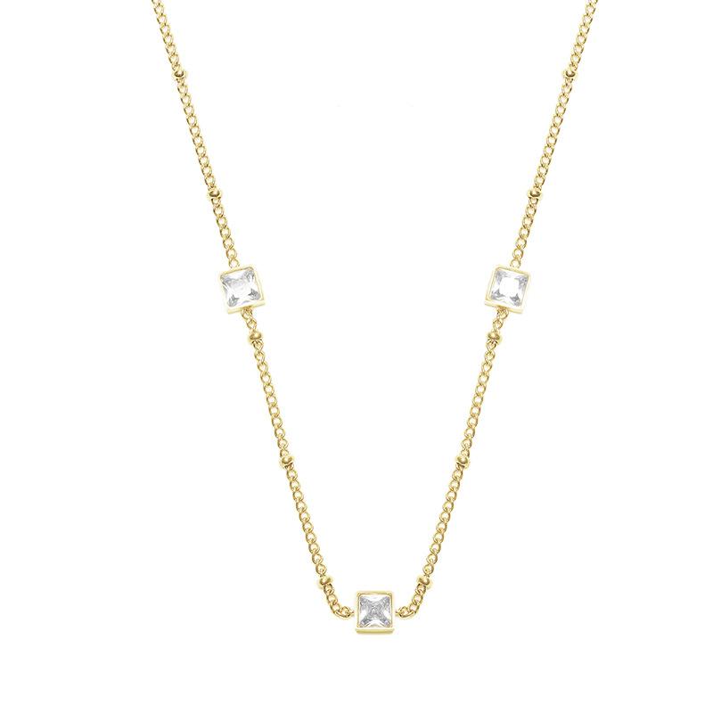 Emerald Cube Zircon Necklace Earrings Titanium Steel Multi-14K Gold Color Lasting