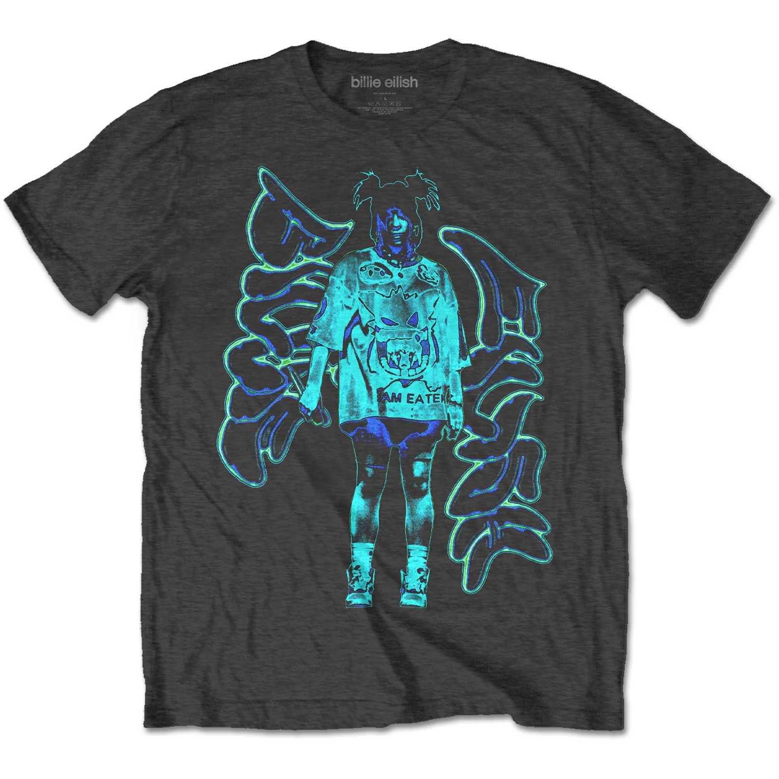 Men s Billie Eilish Neon Graffiti Logo T-shirt Medium Charcoal Grey 4XL