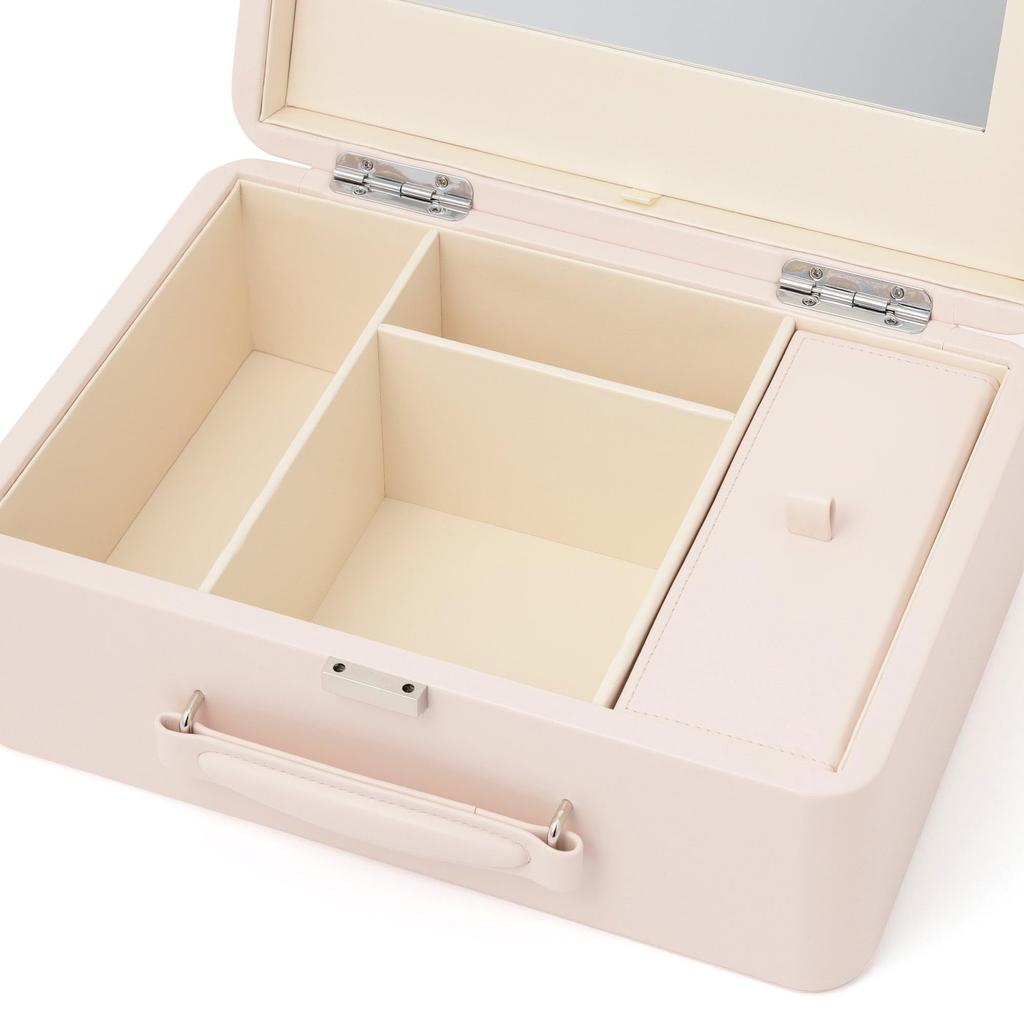 Francfranc Ribbon Cosmetic Light with Mirror and Dresser Box, Pink, Bag-shaped, Portable, Dividers,