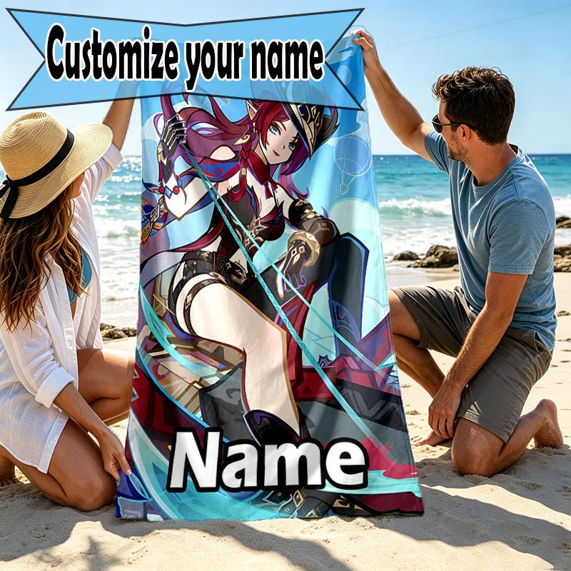 Custom Name Personalized Genshin Impact Print Beach Towel, for Trip Camping Beach Party Home Decor, Birthday Gift for Family & Friends