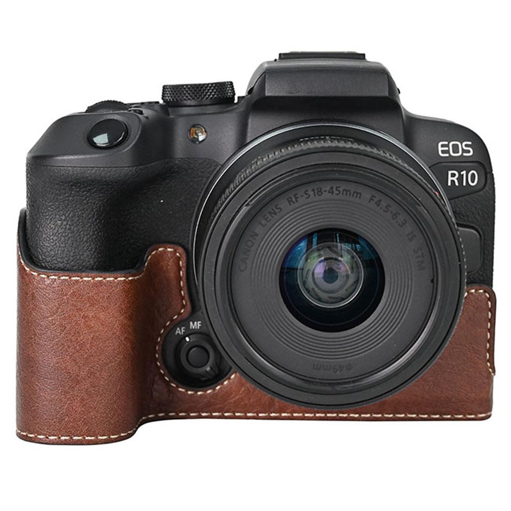 

For Canon EOS R10 Camera Case Large Cutout Litchi Texture PU Leather Protective Cover D