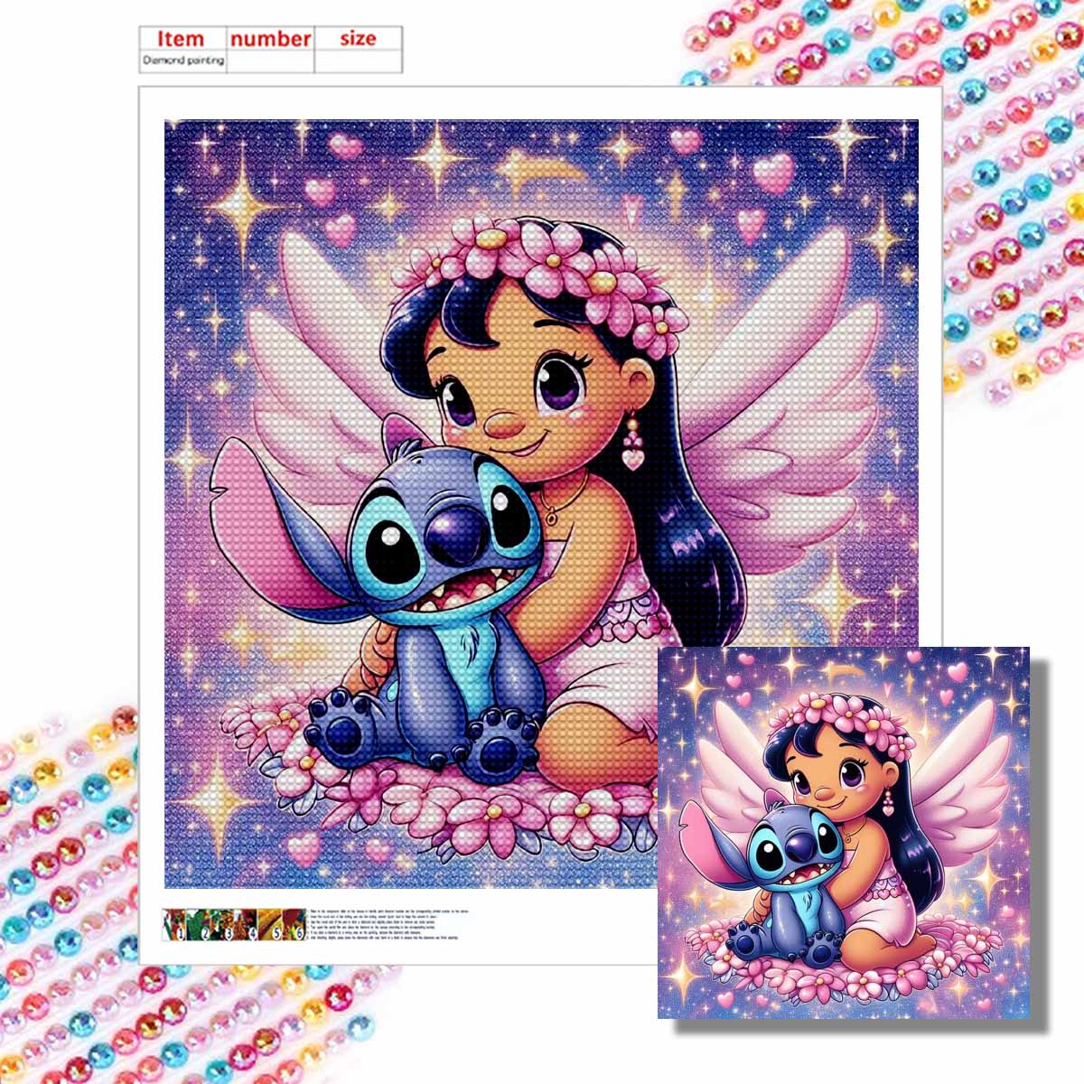 

Набор для 5D алмазной вышивки своими руками, Лило и Стич, Взрослый начинающий 5D вышивка круглыми алмазами, Кристальная мозаика, Подходит для домашнего настенного декора Round 20x20cm