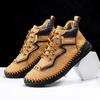 Mens Leather Boots Autumn Winter Vintage Handmade Sewing Soft Business Flat Casual Shoes Daily Comfortable Durable Walking Shoes
