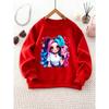 Girl's Round Neck Sweatshirt with Cartoon Twin-Tail Girl and Heart Print, Ideal for Casual Wear