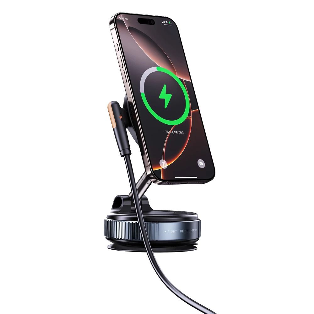 Portabel Wireless Charging Magnetic Phone Holder Suction Cup Vacuum Phone Bracket Foldable Rotation Car Navigation Stand