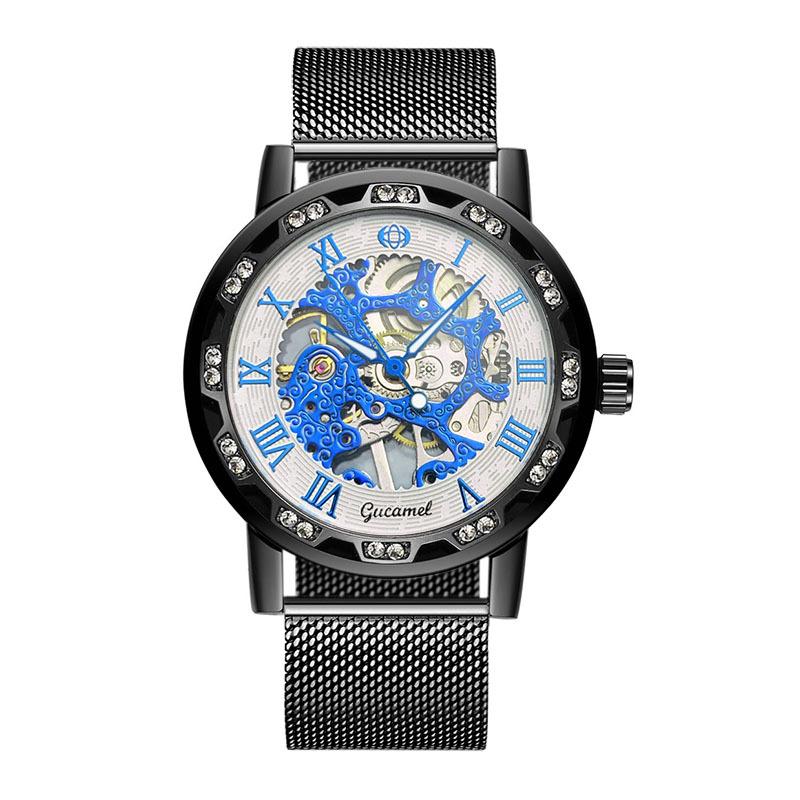 

Часы GUCAMEL, мужские модные повседневные классические популярные механические часы с полыми стразами и ручным управлением