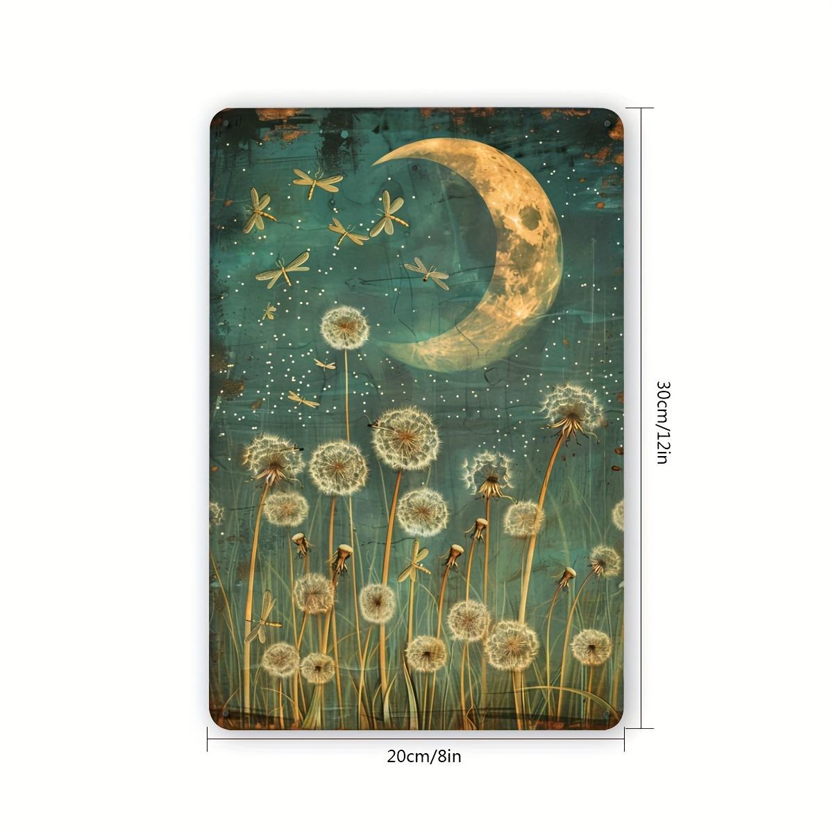 

Dragonfly Dandelion Tin Sign x Vintage Night Sky Metal Wall Art Rustic Iron Plaque for Home Bedroom Office Bar Cafe 20x30cm（7.8x11.8inch）