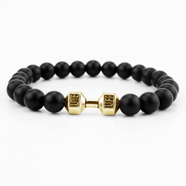 Black Matte Volcanic Stone & Alloy Dumbbell Energy Bracelet