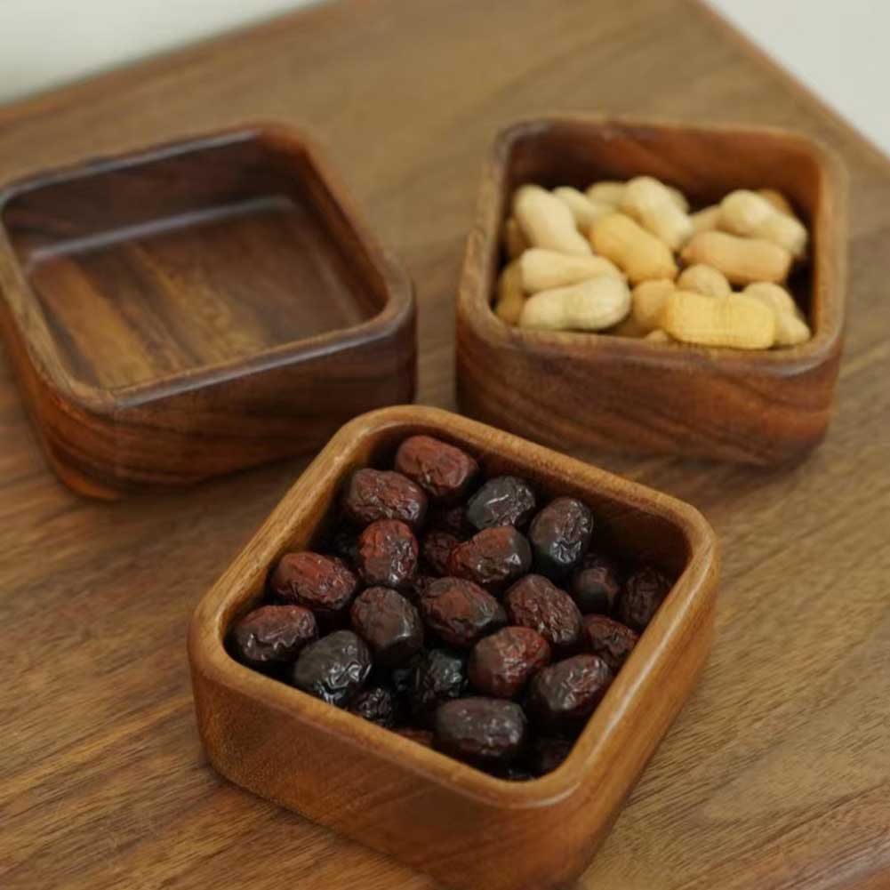 Living Room Decor 10*10*4cm Walnut Snack Bowl Hand-Polished Dish Natural Wood Wax Oil Multi-functional Storage