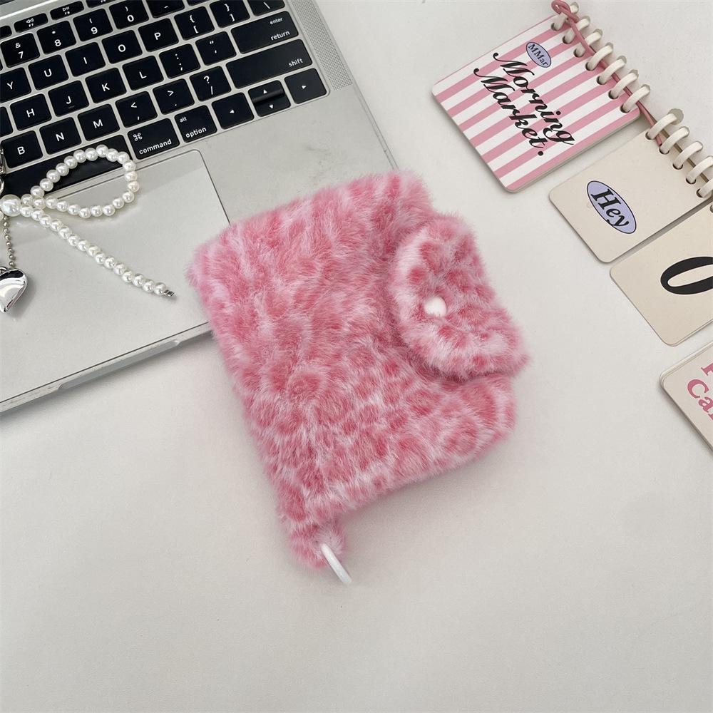 Pink Leopard Coin & Sundries Storage Bag - Cute Blue Plush Large Capacity Portable Card Holder