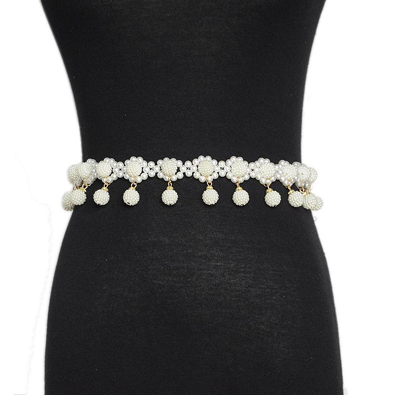 

New women s braided pearl waist chain - casual belly dance waist chain - dance costume accessory thin belt 100-135CM жемчужный