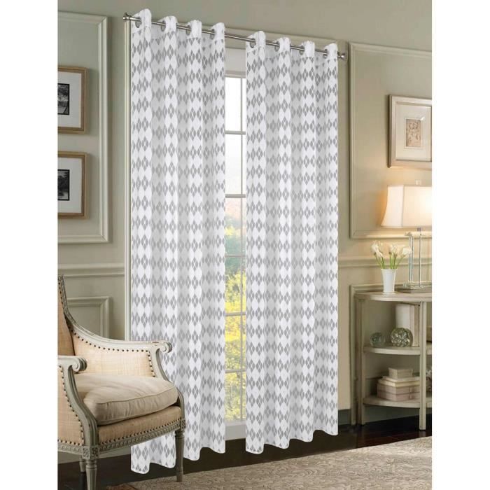 Rideaux Voilage - Diamond - Blanc - 140x240 cm - 100% Polyester - Œillets