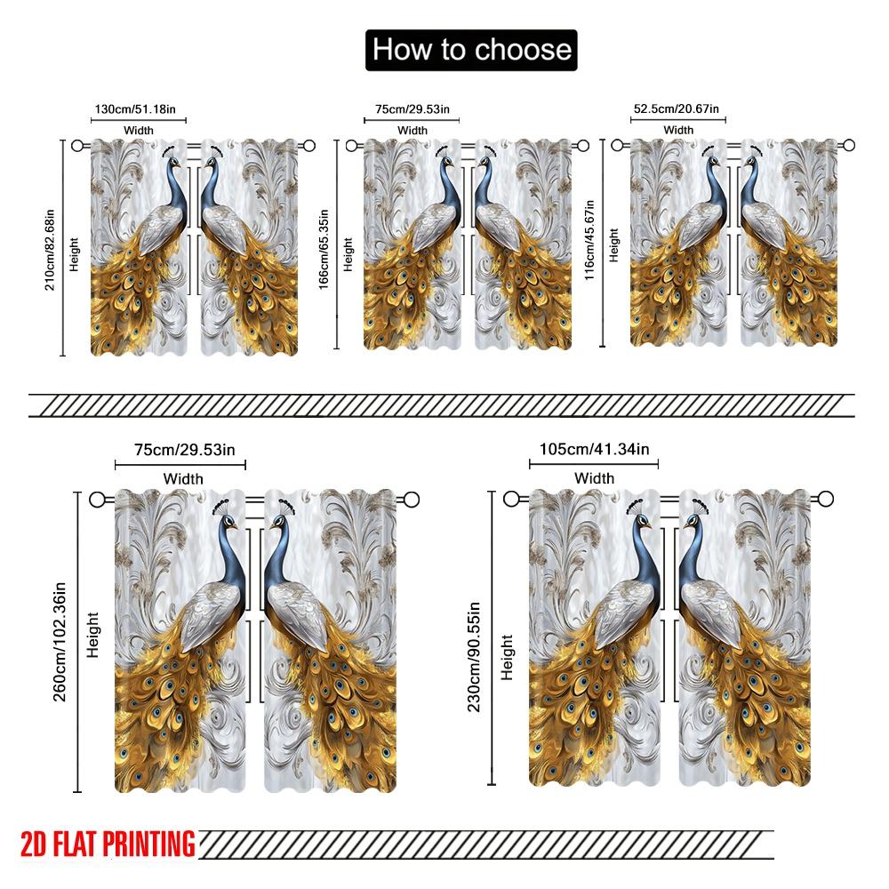 2pcs,2D plane printing Curtain Popular Peacock Mirror Durable 100% Polyester Fabric (without rod) Gifts Use for Bedroom Living
