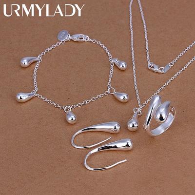 URMYLADY 925 Sterling Silver Wedding donne di alta qualità classici braccialetti a goccia orecchini collana anelli set di gioielli di moda
