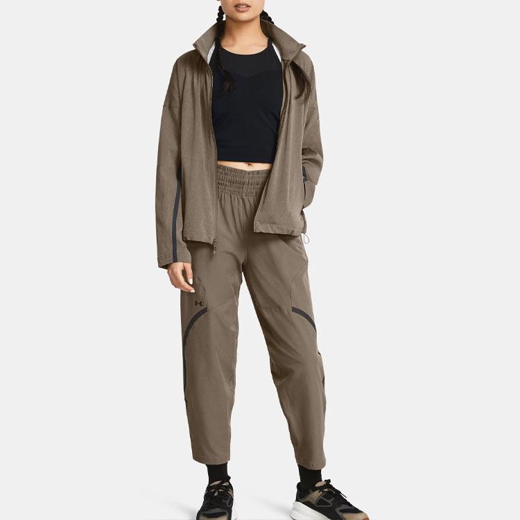 Under Armour UA Unstoppable Logo Color Block Casual Comfortable Breathable Jacket Women jackets Gray Brown 1385895-200