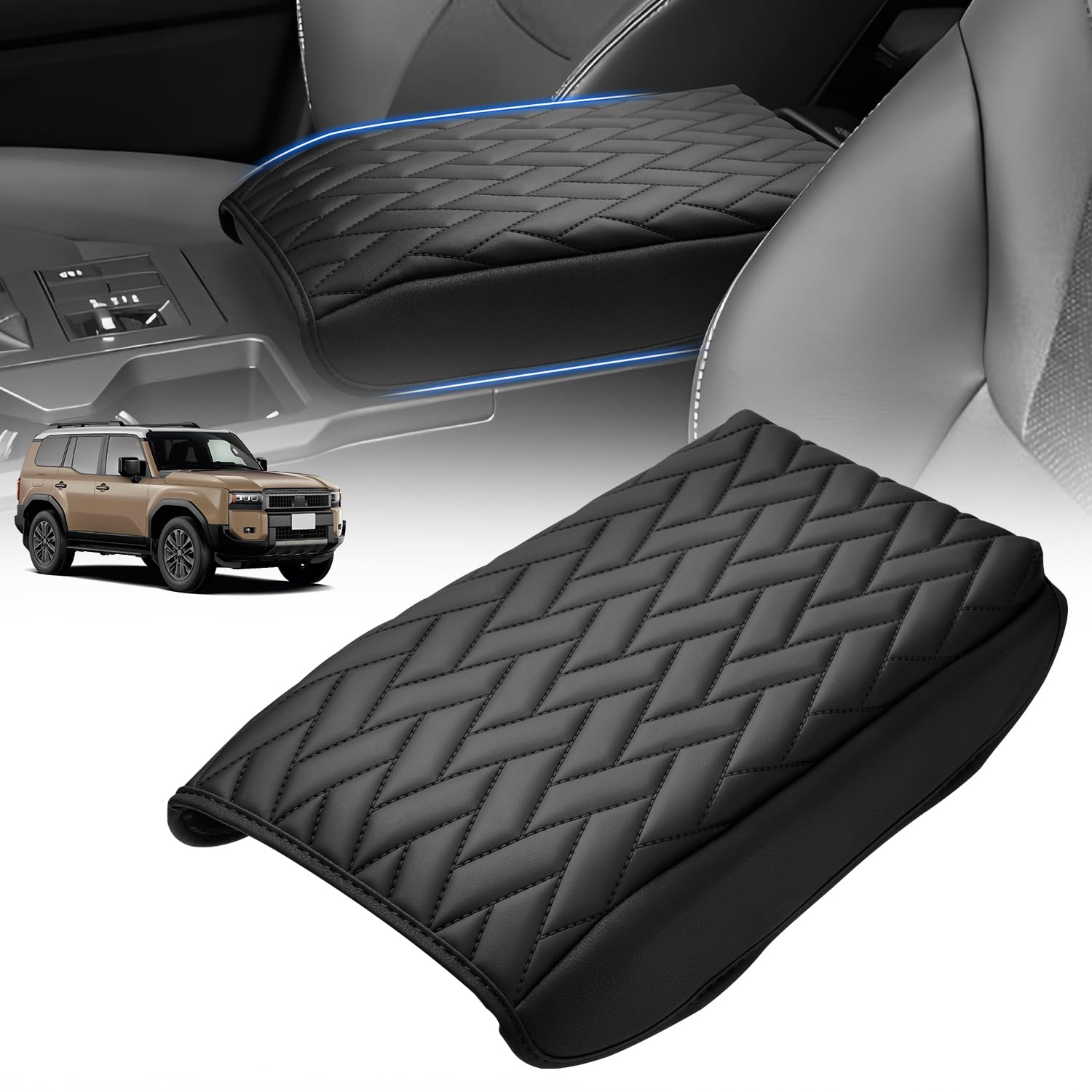 

Mozan Armrest for Toyota New Land Cruiser 250 Series Parallelogram Pattern Armrest Console Box Protective Elbow Custom Protective Stain and Scratch