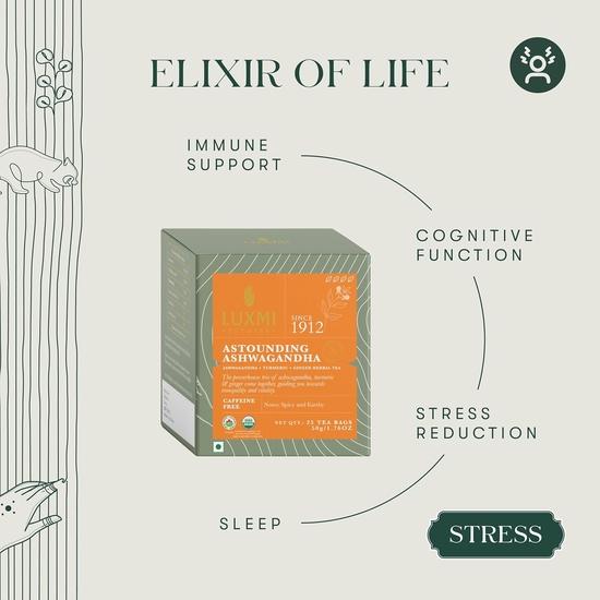 LUXMI Estates Assam Astounding Ashwagandha Root Tea 25 Tea Bags (50Gm) Pack|Certified Usda Organic Herbal Tea Bags|25 Cups,50Gm