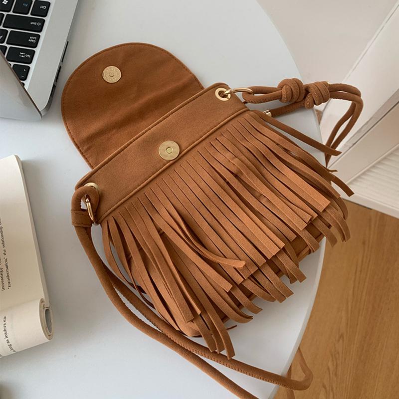 Mode Retro Faux Mocka Dam Messenger Väskor Tote Liten Tofs Handväska För Damer Flikdesign Axel Crossbody Väska