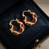 Retro Exaggerated Leopard Print Big Flower Design Earrings Fashionable Light Luxury Temperament Earrings Simple And Versatile Personalized Earrings