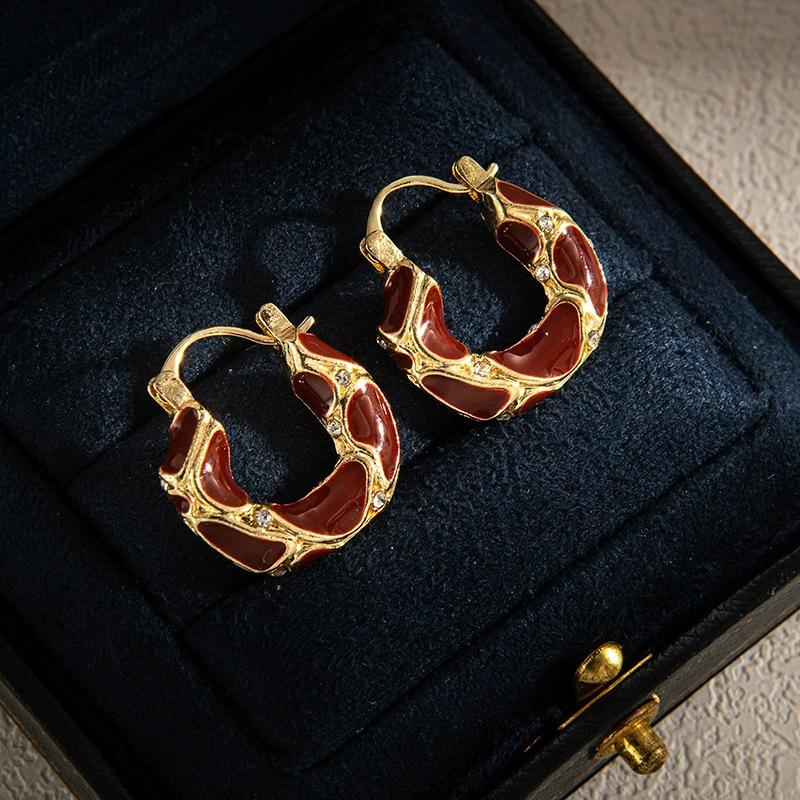 Retro Exaggerated Leopard Print Big Flower Design Earrings Fashionable Light Luxury Temperament Earrings Simple And Versatile Personalized Earrings