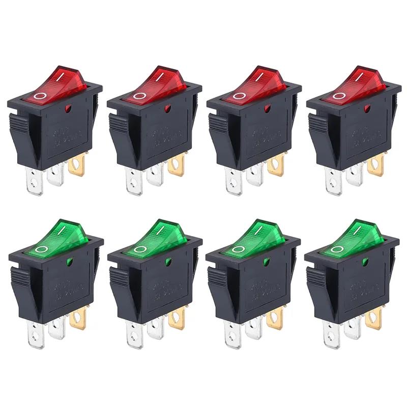 8pcs Rocker Switch 3 Pins 2 Position ON/Off AC 20A 125V 15A 250V SPST Yellow Red Green LED Light Illuminated Boat Rocker Switch Switches4