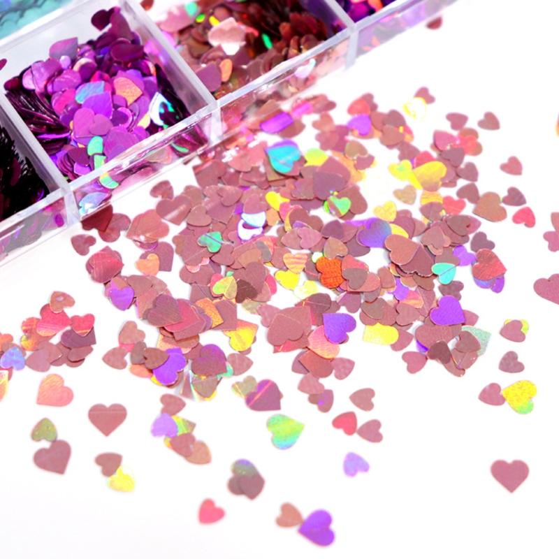 12 Grids/Box 5mm 3D Shiny Love Heart Sequins Manicure Paillettes Holographic Glitter Flakes for Epoxy Resin Mold Filling