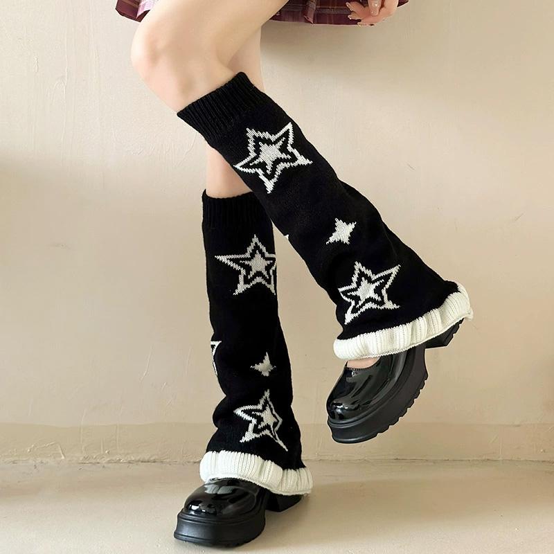 

1 пара широких носков Harajuku Knitted Lolita Girls Punk Ruffle Braids Hearwears Longs чёрный