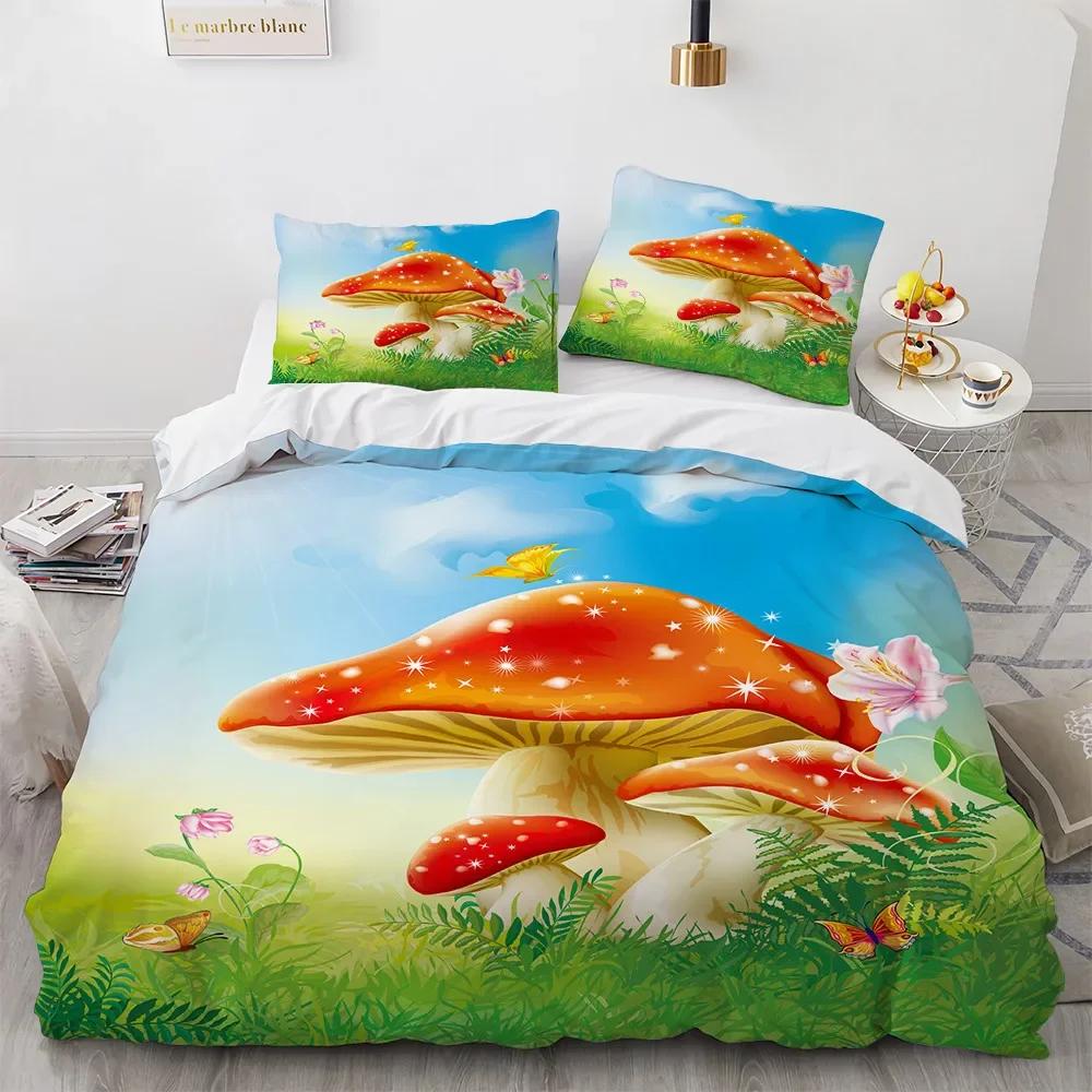 Comforter 3D Print Mushroom Bedding Sets Pastoral 200X200 Flower Bedroom Set Queen Home Bed Set For Girls