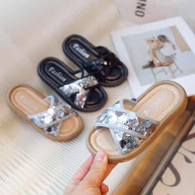 Girls Summer Slippers Children Princess Beach Shoes Little Kids Sequins Slippers Soft Sole Anti-Slippery All Match Size 26-36