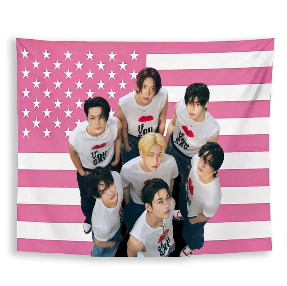 1pc EN Flag Tapestry Kpop Band Banner Wall Hanging NNiki SSunoo JJay JJake Room Decor for Fans