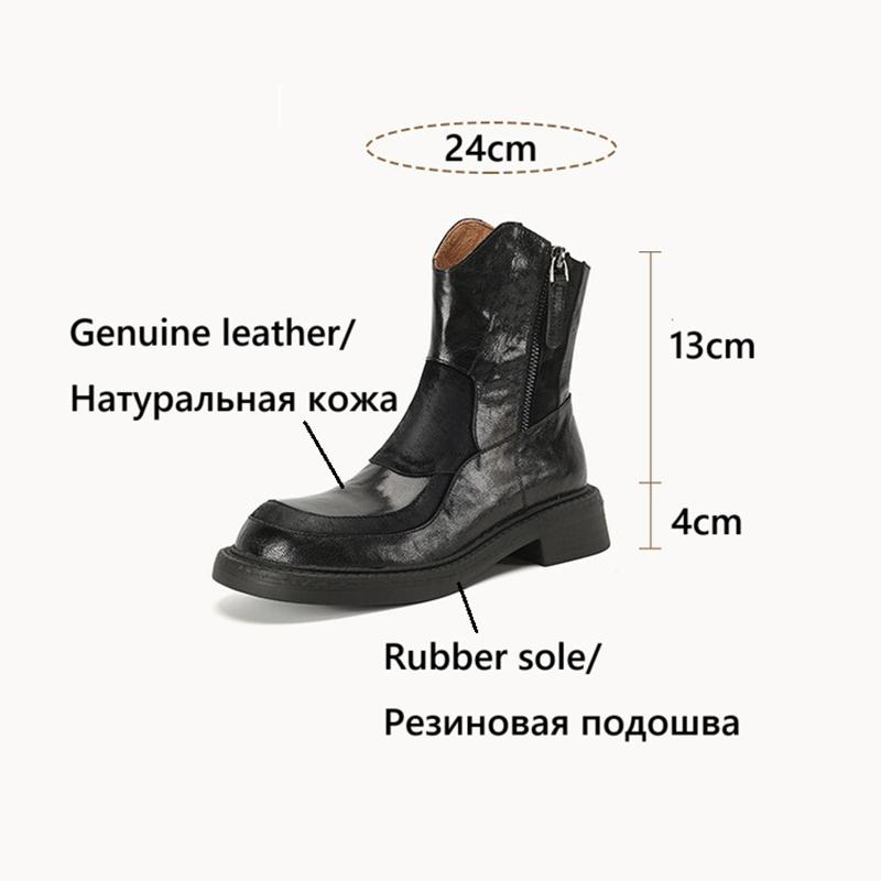 Fashion NEW Autumn Women Boots Genuine Leather Shoes for Women Round Toe Chunky Heel Shoes Zip Platform Boots Casual Black Ankle Boots