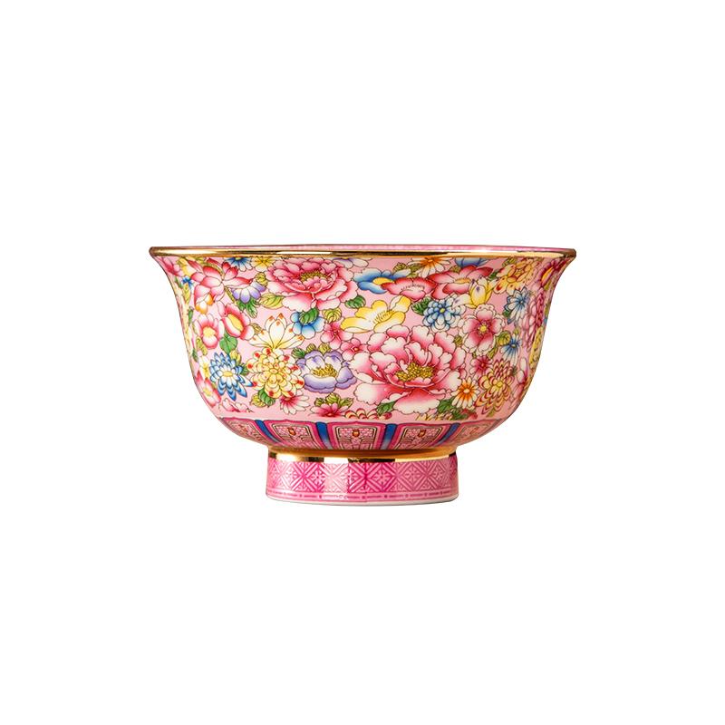 Rice Bowl Soup Bowl Jingdezhen Ceramic Tableware Enamel Bone Porcelain Pomegranate  Single High Footed
