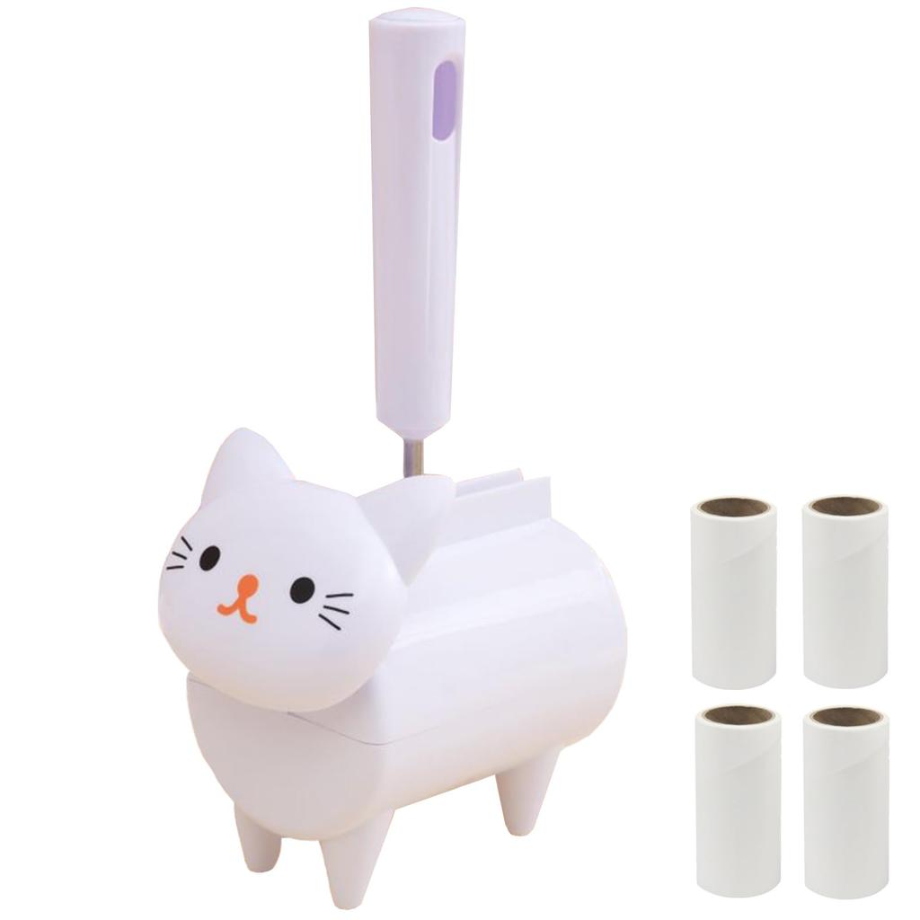 Sac Taske Cat Cleaner, Cat-Shaped Mini Sticky Cleaner Tape for Carpet Cleaning, Compact, Diagonal Cut (White + 3 Spares)