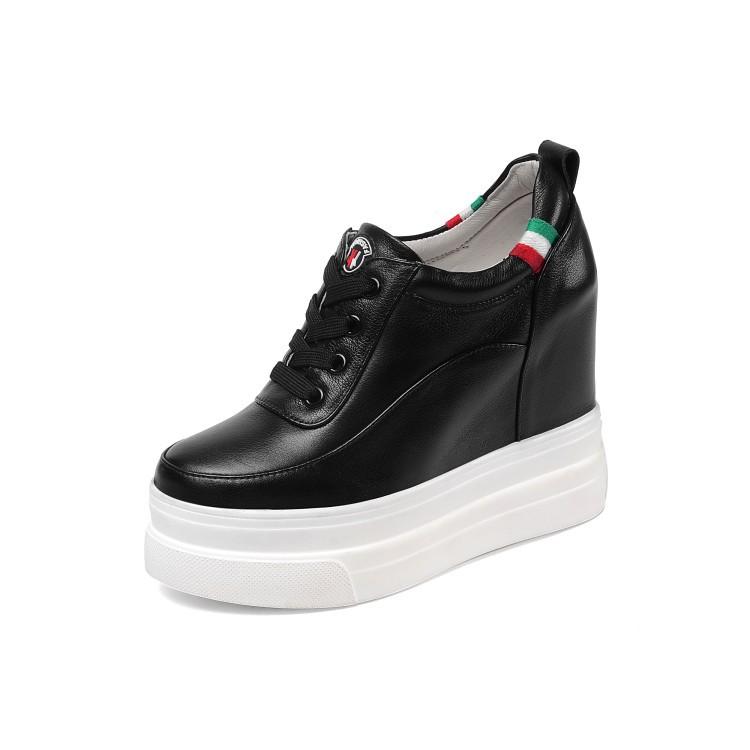 12Cm thick-soled muffin sole leather single shoes women's 2025 new inner height-increasing small white shoes slope heel casual versatile women's shoes