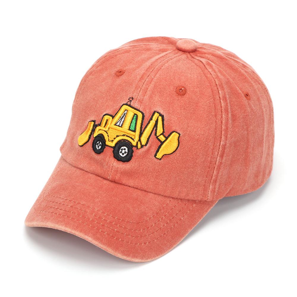 

Детская хлопковая бейсболка с мультяшной вышивкой экскаватора Унисекс Детская бейсболка с изогнутым козырьком Солнцезащитная шляпа для мальчиков и девочек для игр на открытом воздухе Удобная Дышащая оранжево-красный