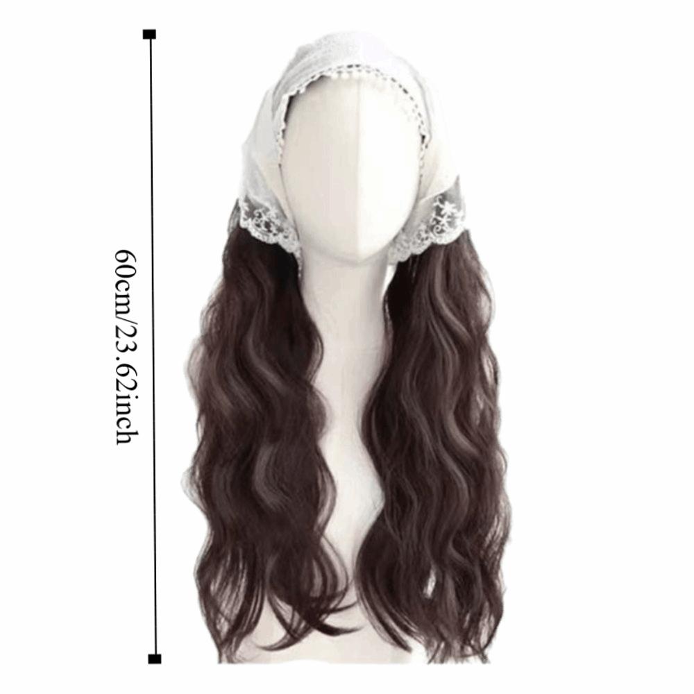 Floral Half Headband Wig Hair Scarf Long Wavy Hair Lace Headscarf Headband Wig  Party