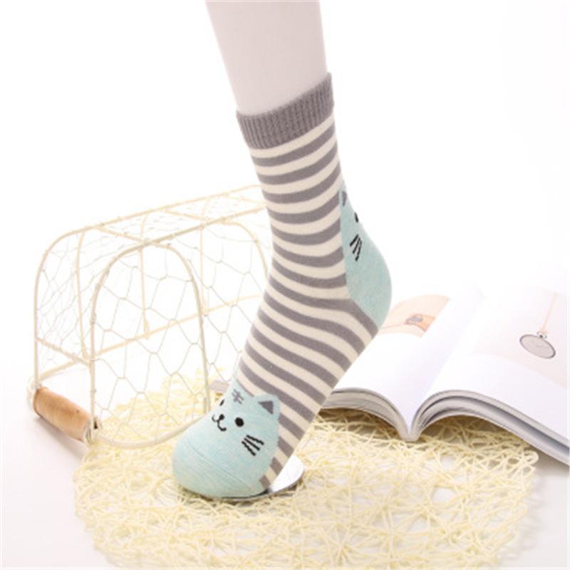 MUPLY New Casual Harajuku Socken Frauen Katze Drucke Cartoon Tiere Katze Muster Gestreift Baumwolle Socken Femme Boden Meias Socken Kawaii