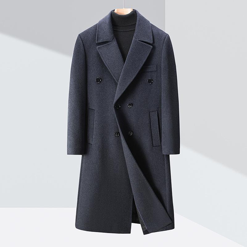 Men`s Long Cashmere Wool Trench Coat
